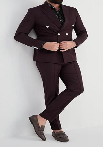 Double Breasted Maroon Slim Fit Formal Blazer For Men