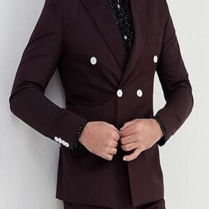 Double Breasted Maroon Slim Fit Formal Blazer For Men