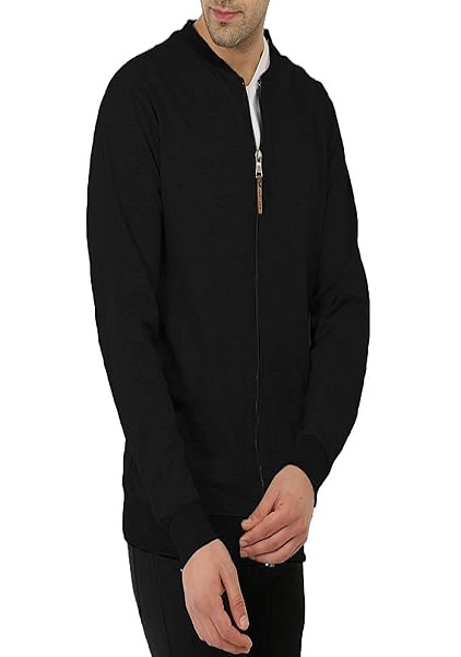 Mens Zipper Closure And 2 Side Pockets Jacket Regular Fit Long Sleeve