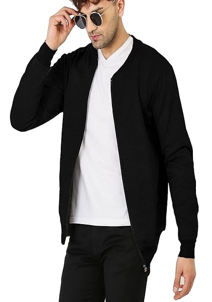 Mens Zipper Closure And 2 Side Pockets Jacket Regular Fit Long Sleeve