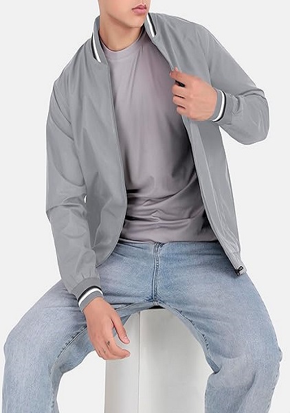 Polyester Lightweight Casual Zip-Up Jacket Slim Fit Standard Length Comfertable For All Seasons