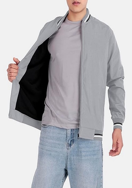 Polyester Lightweight Casual Zip-Up Jacket Slim Fit Standard Length Comfertable For All Seasons
