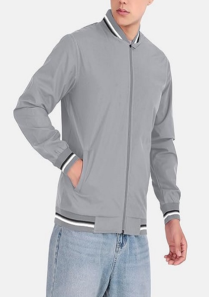 Polyester Lightweight Casual Zip-Up Jacket Slim Fit Standard Length Comfertable For All Seasons