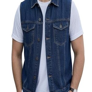 Mens Denim Jacket Jacket Sleeveless And Regular Fit