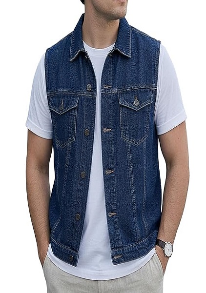 Mens Denim Jacket Jacket Sleeveless And Regular Fit