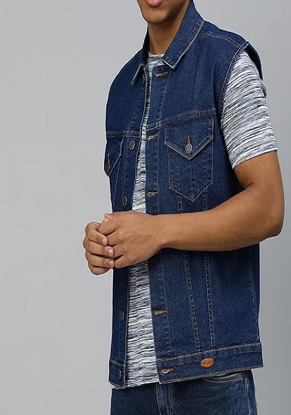 Mens Denim Jacket Jacket Sleeveless And Regular Fit