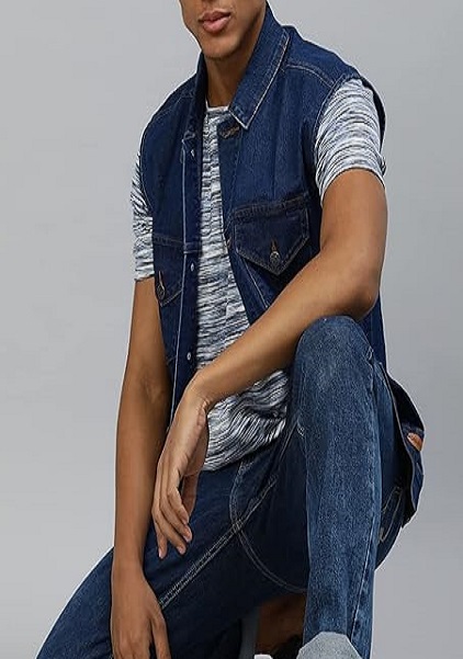 Mens Denim Jacket Jacket Sleeveless And Regular Fit