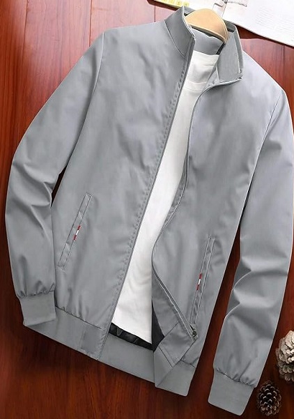 Casual Wear Mens Regular Fit Jacket For Men Full Sleeve And Light Grey Color