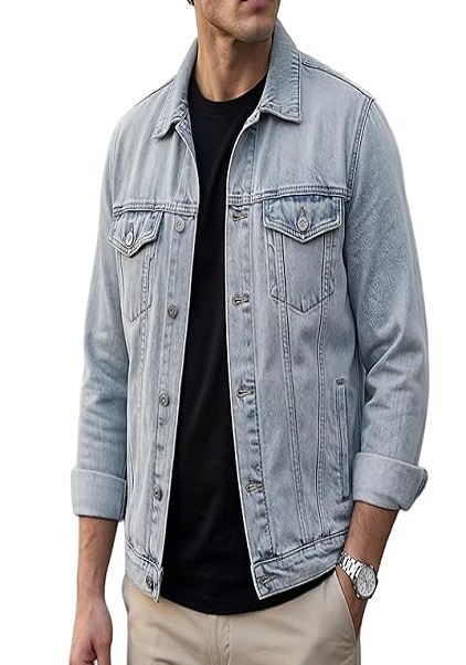 Mens Relaxed Fit Regular Fit Gray Color Denim Jacket