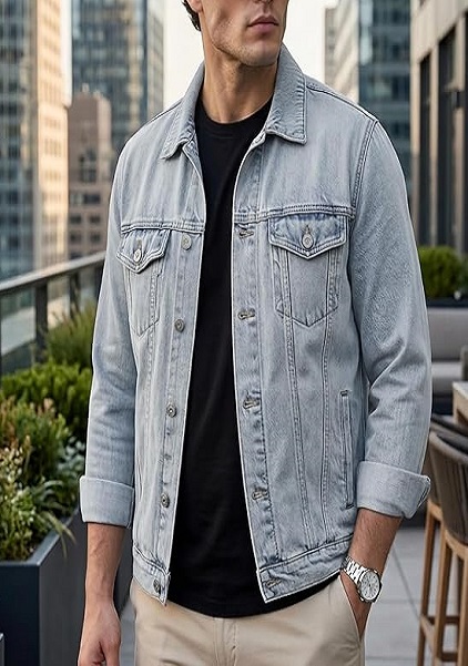 Mens Relaxed Fit Regular Fit Gray Color Denim Jacket