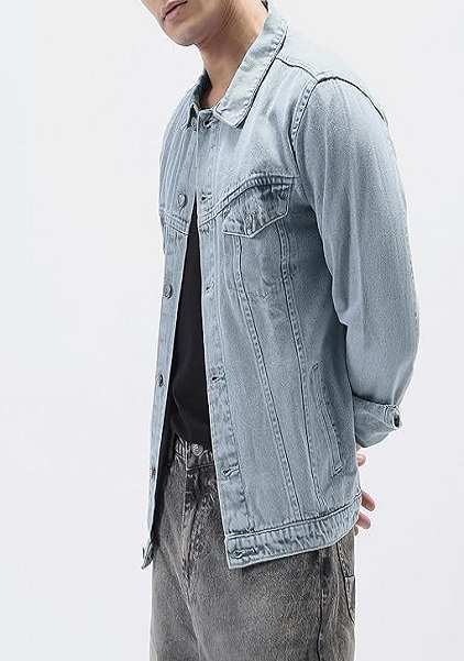 Mens Relaxed Fit Regular Fit Gray Color Denim Jacket