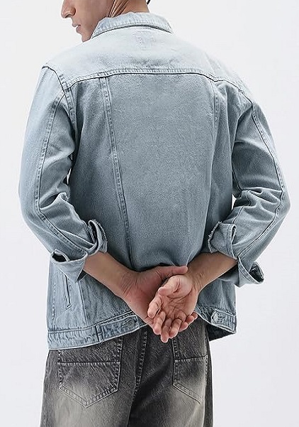 Mens Relaxed Fit Regular Fit Gray Color Denim Jacket