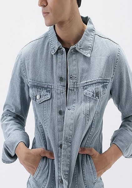 Mens Relaxed Fit Regular Fit Gray Color Denim Jacket