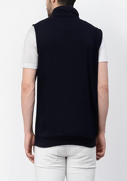 Cotton Blend Standard Length Sleevless Regular Fit Jacket For Men