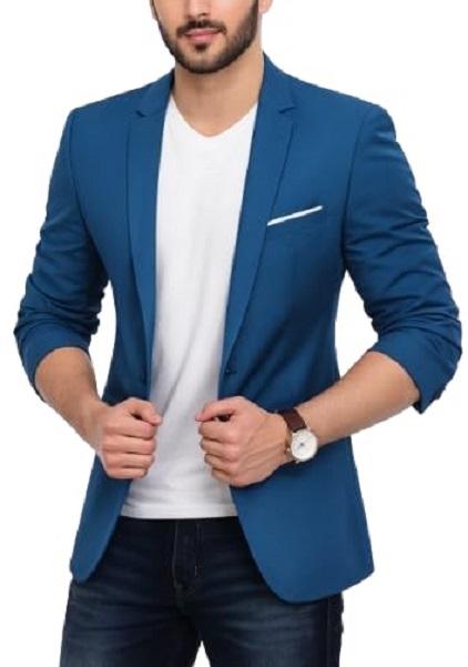 Mens Formal Blazer Single Breasted, Blue Color, Notch Lapel