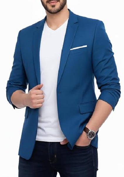 Mens Formal Blazer Single Breasted, Blue Color, Notch Lapel